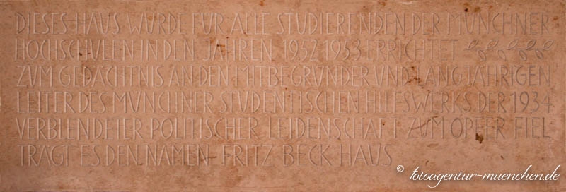 Gedenktafel - Fritz Beck Studentenhaus 