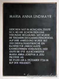 Gedenktafel  - Maria Anna Lindmayr