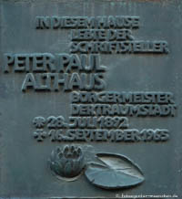 Gedenktafel - Peter Paul Althaus