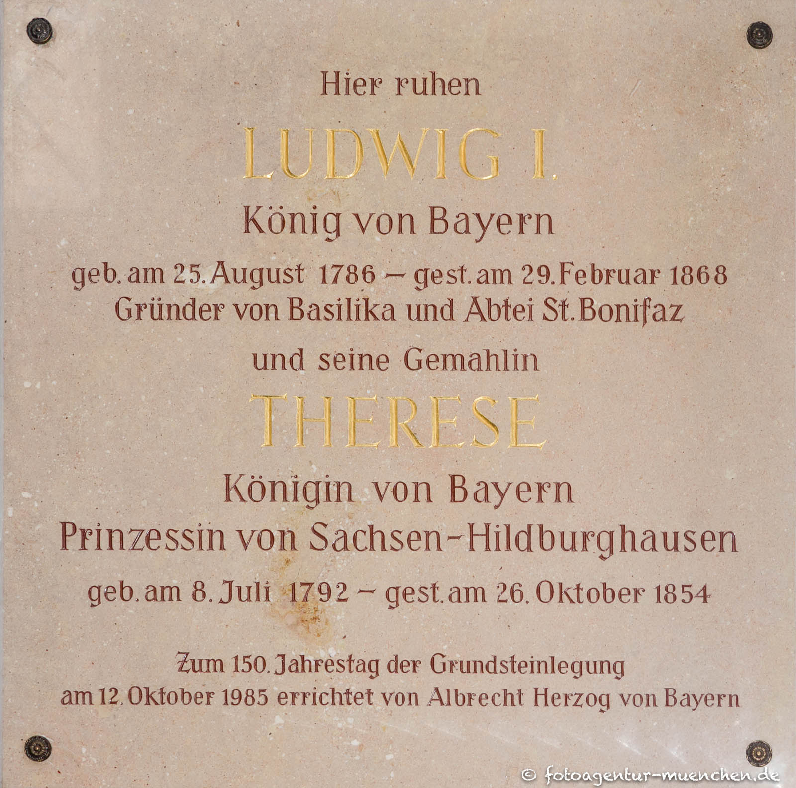 Gedenktafel für König Ludwig I. und Königin Therese