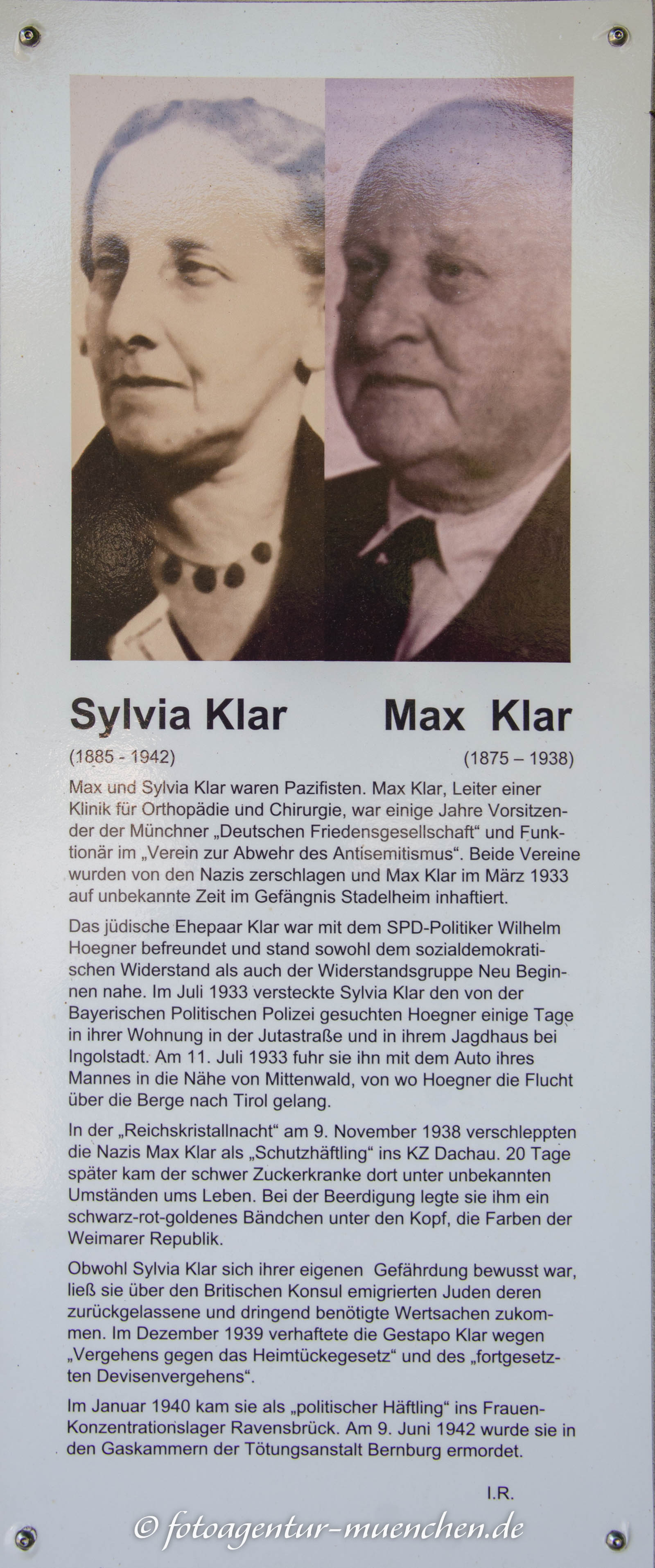 Gedenkstele für Sylvia Klar und Max Klar