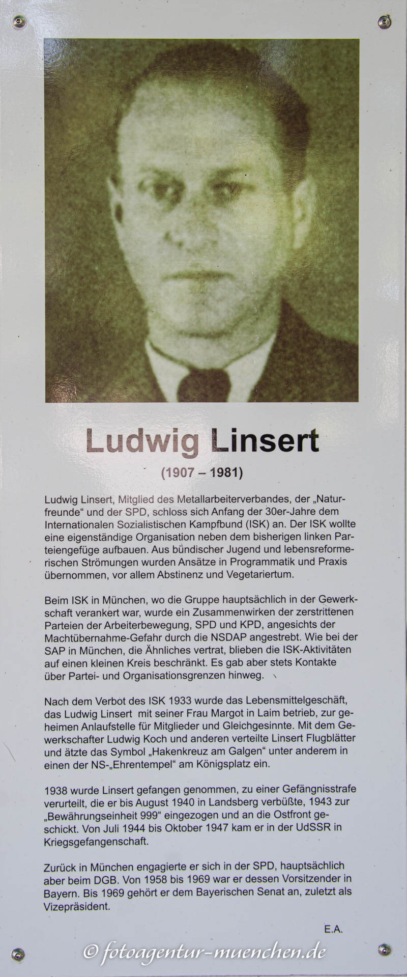 Gedenkstele für Ludwig Linsert 