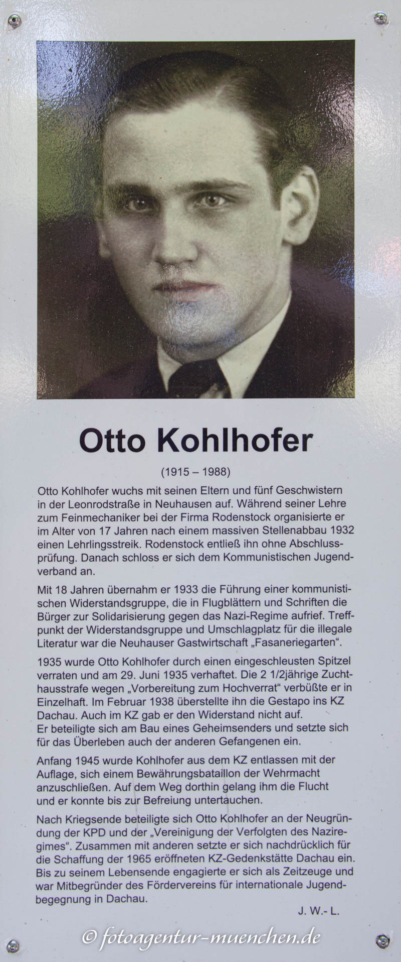 Gedenkstele für Otto Kohlhofer 