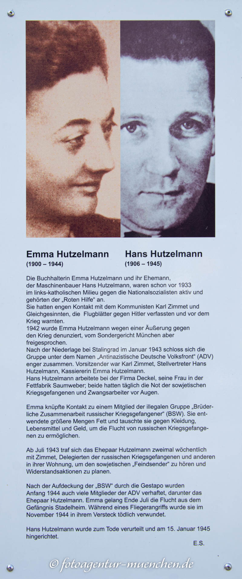 Gedenkstele - Emma Hutzelmann und Hans Hutzelmann
