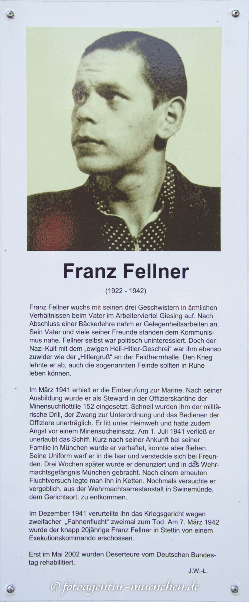 Gedenkstele - Franz Fellner